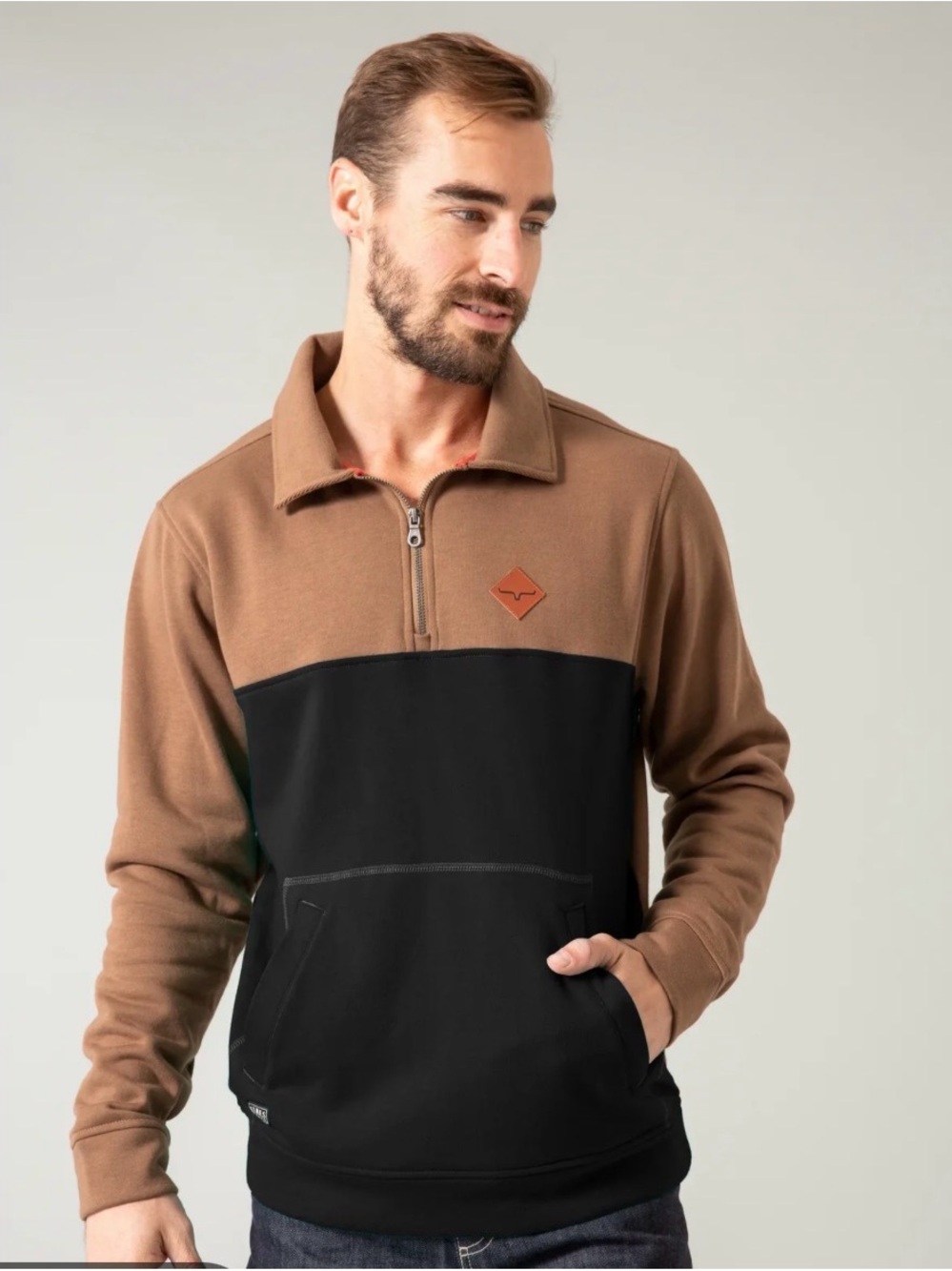 Kimes Ranch Men's Diamond Head Quarter Zip Brown and Black Pullover - M
